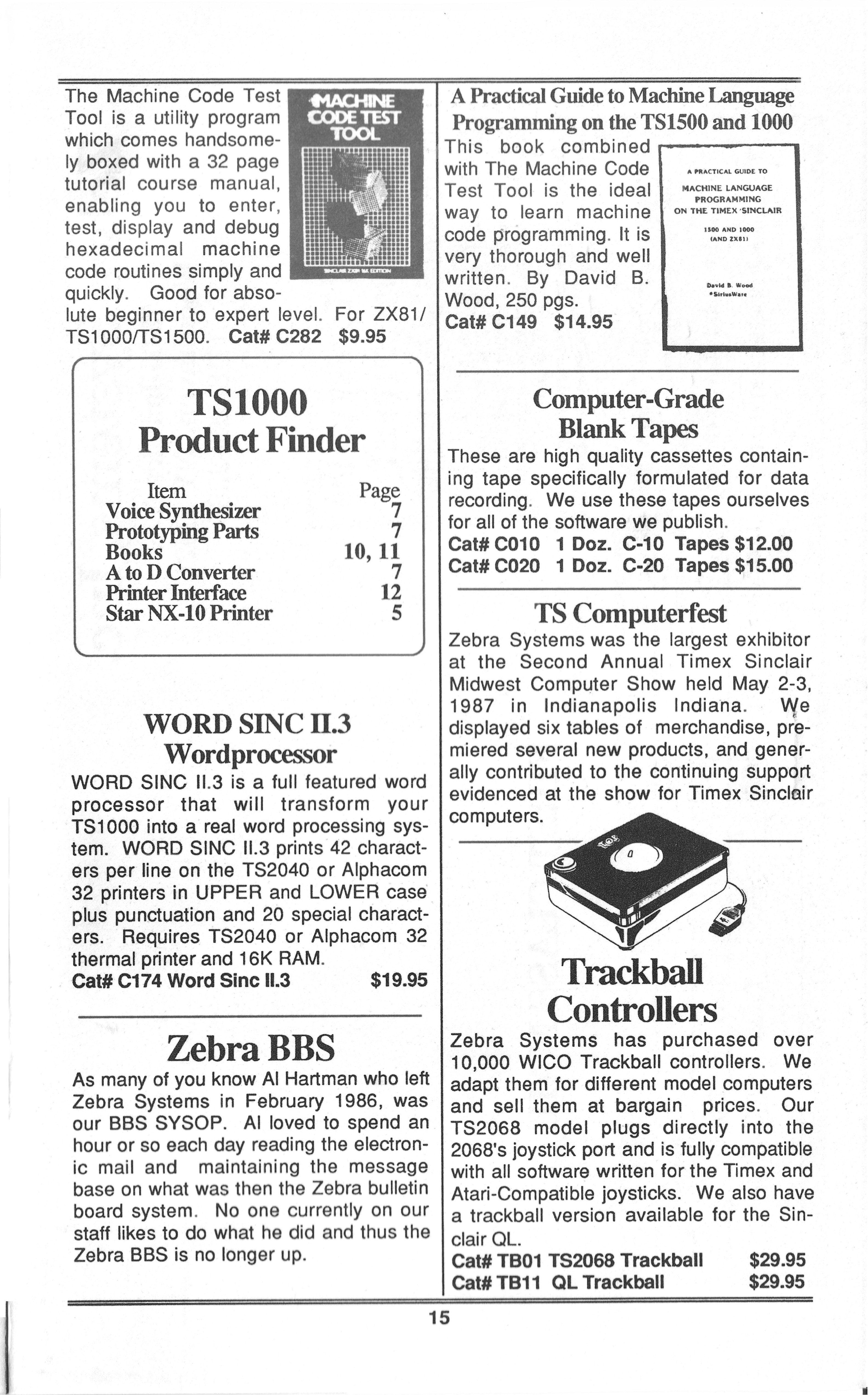 Zebra Systems 1987 Catalog