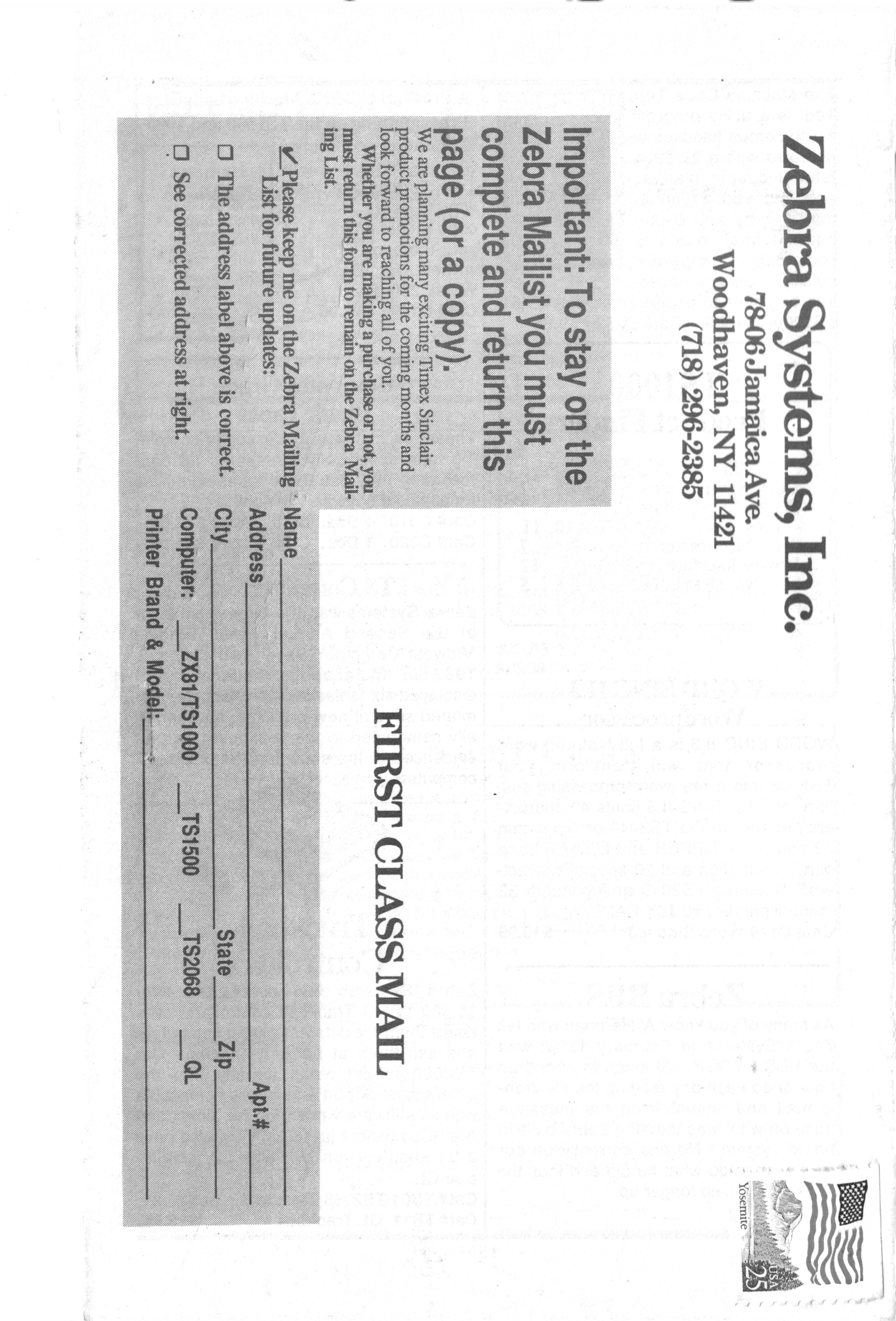 Zebra Systems 1987 Catalog